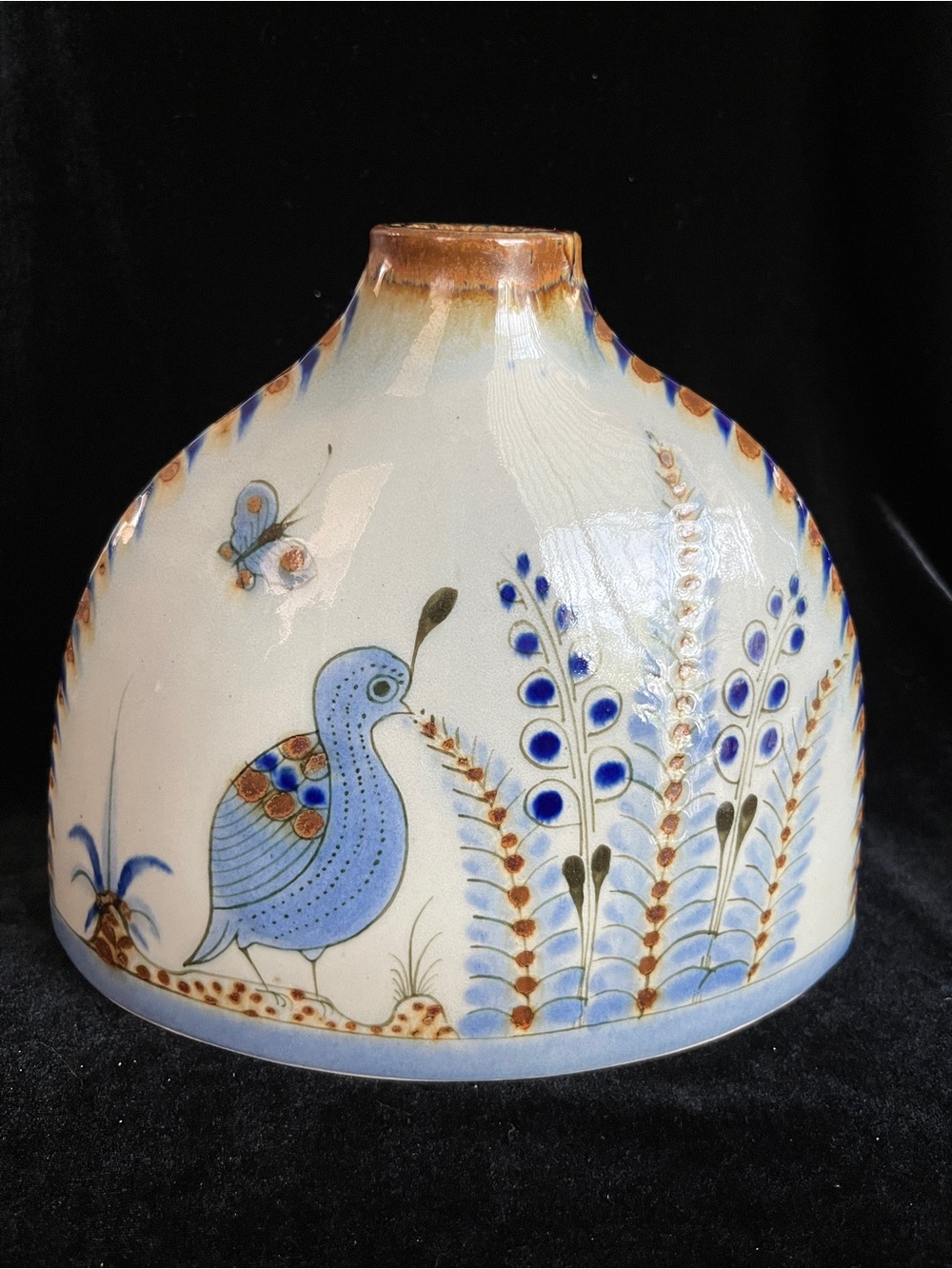 Ken Edwards El Palomar Tonala Mexico Pottery Bird Flower WIDE Pillow VASE